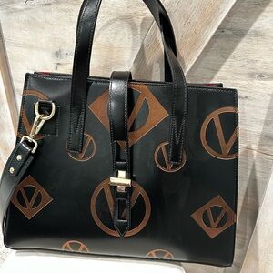 Valentino Black and Gold Logo Tote with Gold Hardware